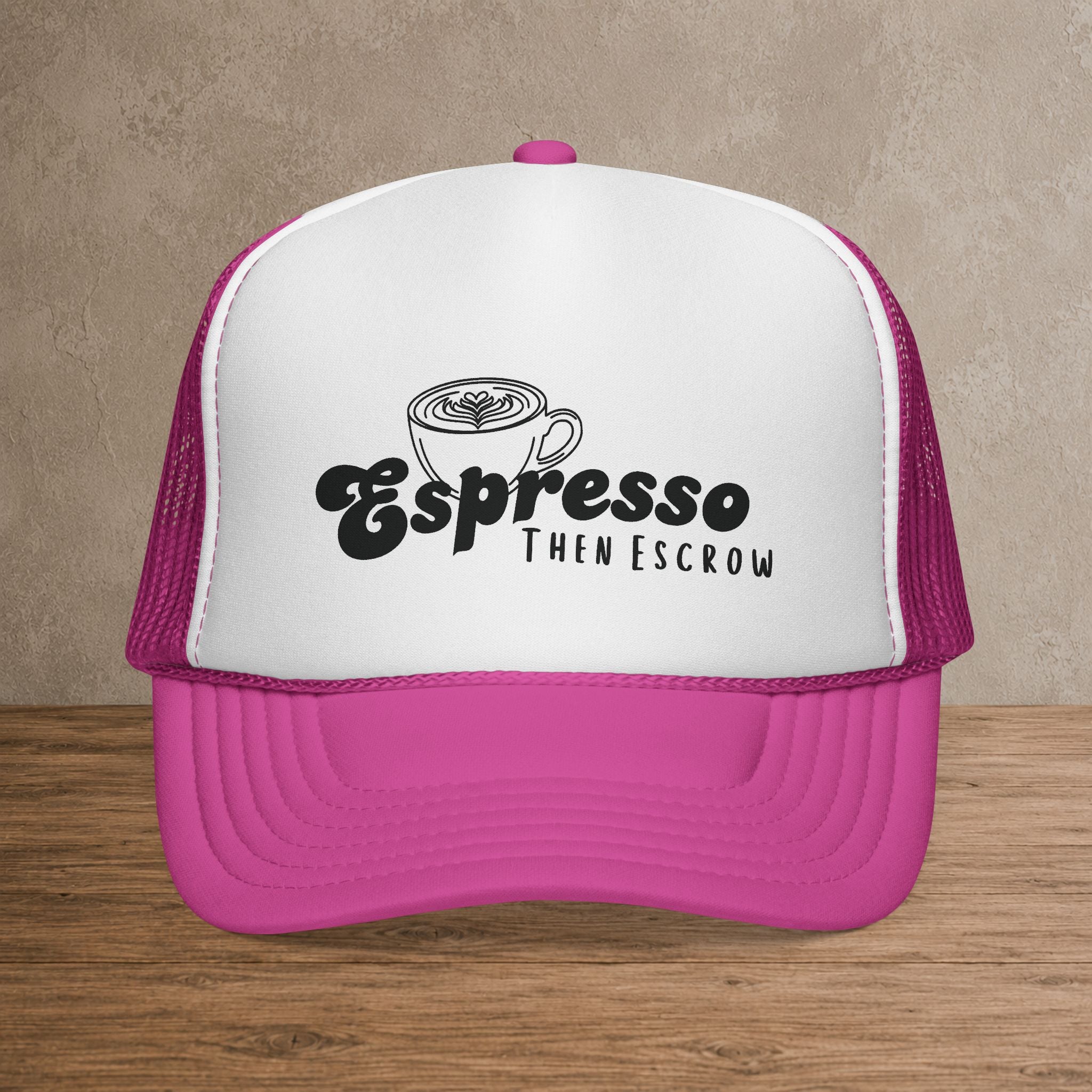 Espresso Then Escrow™ Trucker Hat | White Front