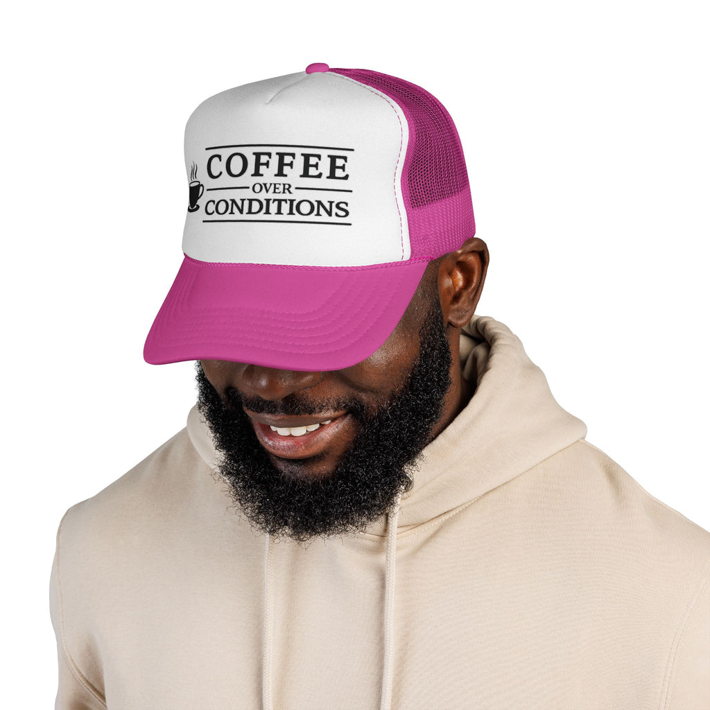 Coffee Over Conditions™ Trucker Hat | White Front