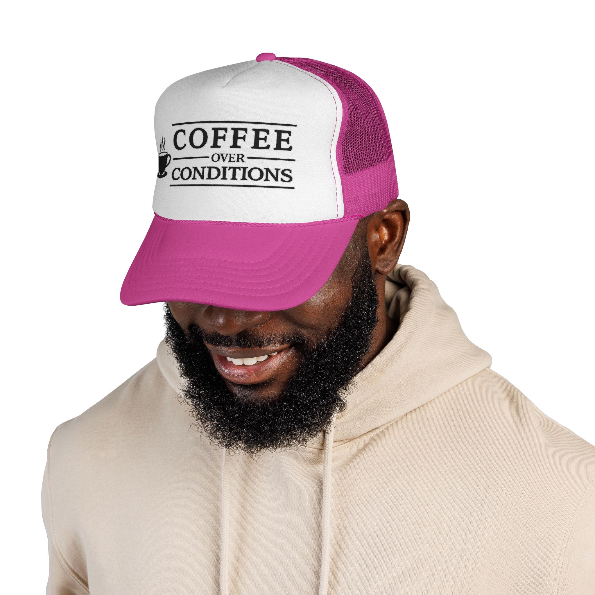Coffee Over Conditions™ Trucker Hat | White Front