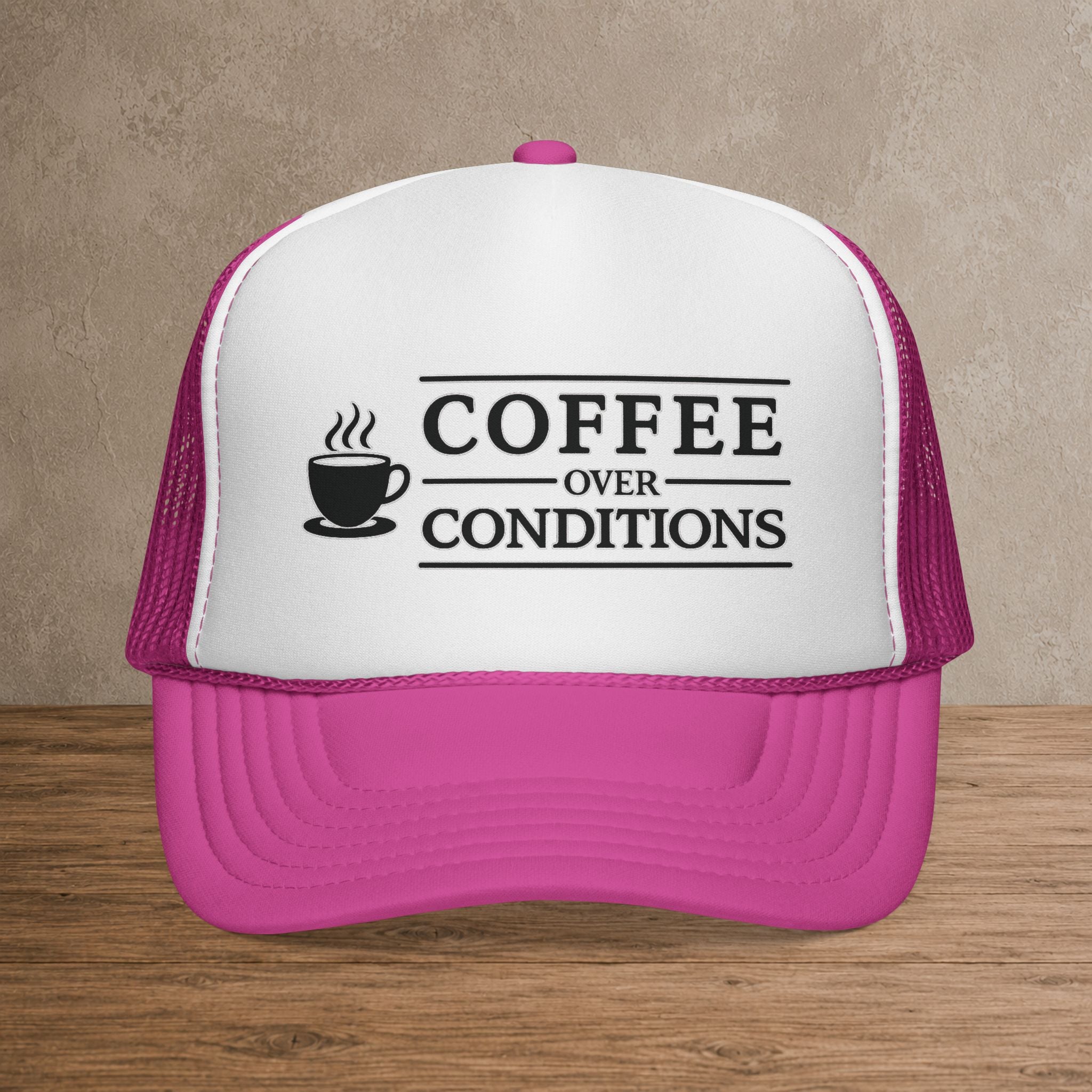 Coffee Over Conditions™ Trucker Hat | White Front