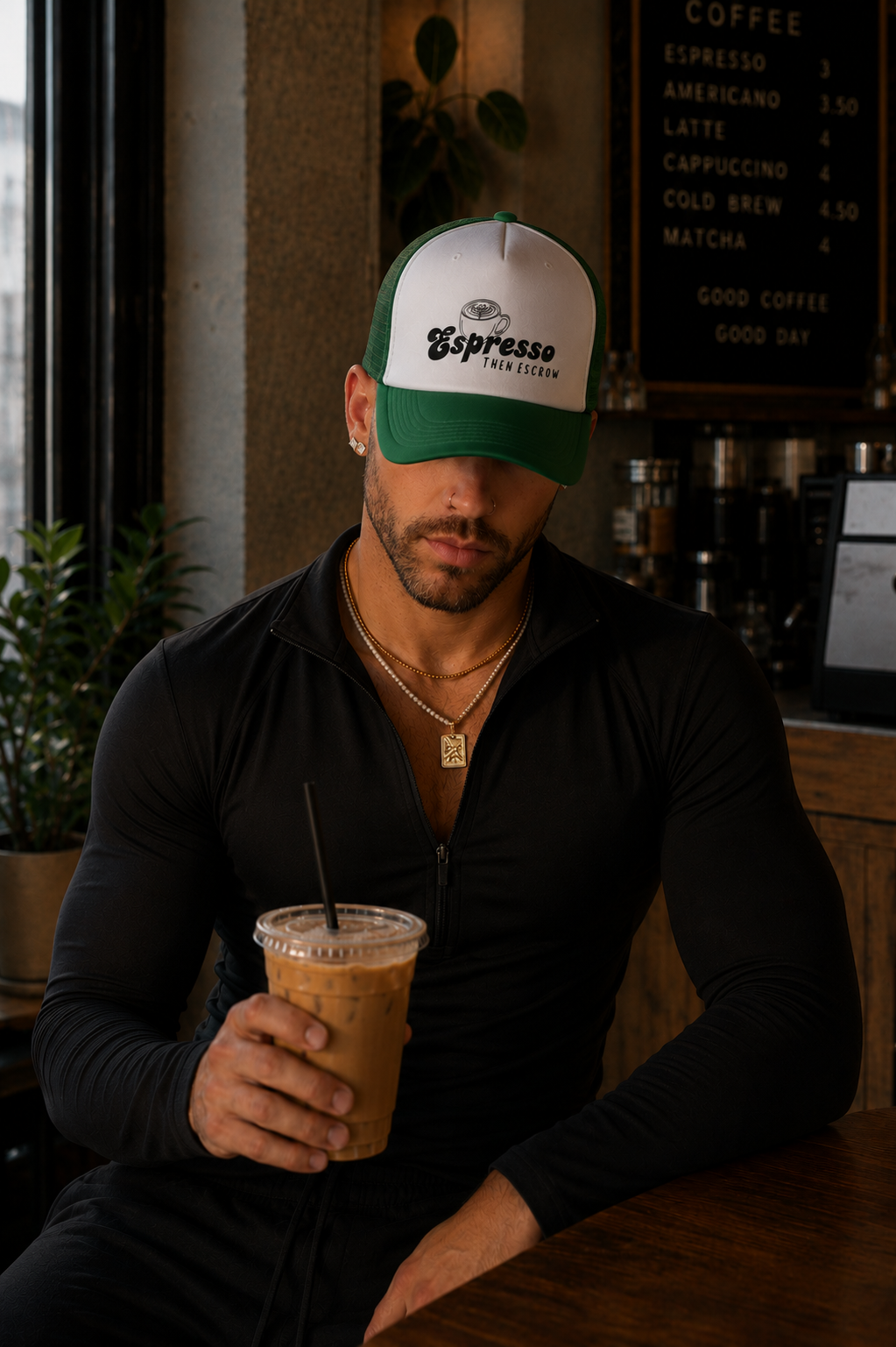 Espresso Then Escrow™ Trucker Hat | White Front