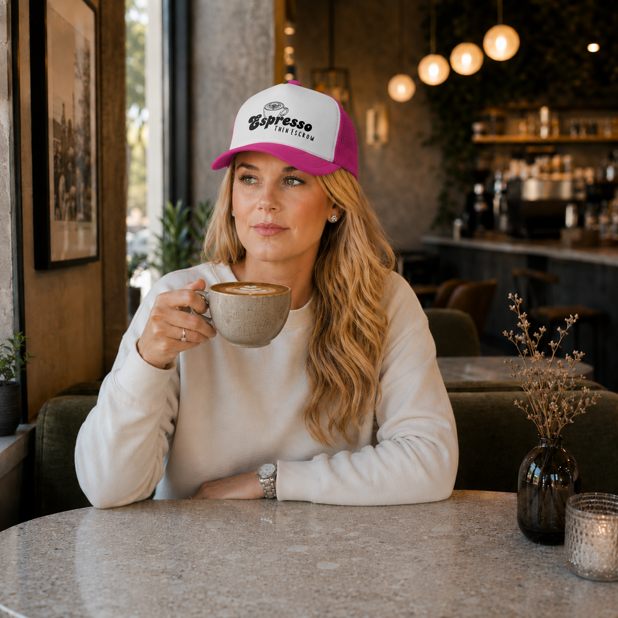 Espresso Then Escrow™ Trucker Hat | White Front