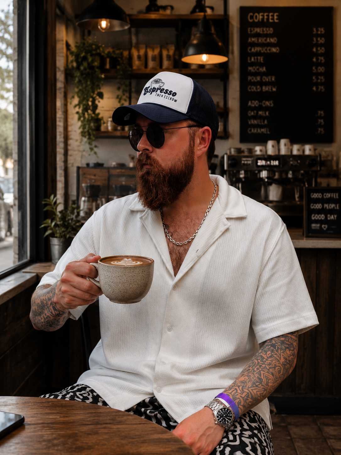 Espresso Then Escrow™ Trucker Hat | White Front