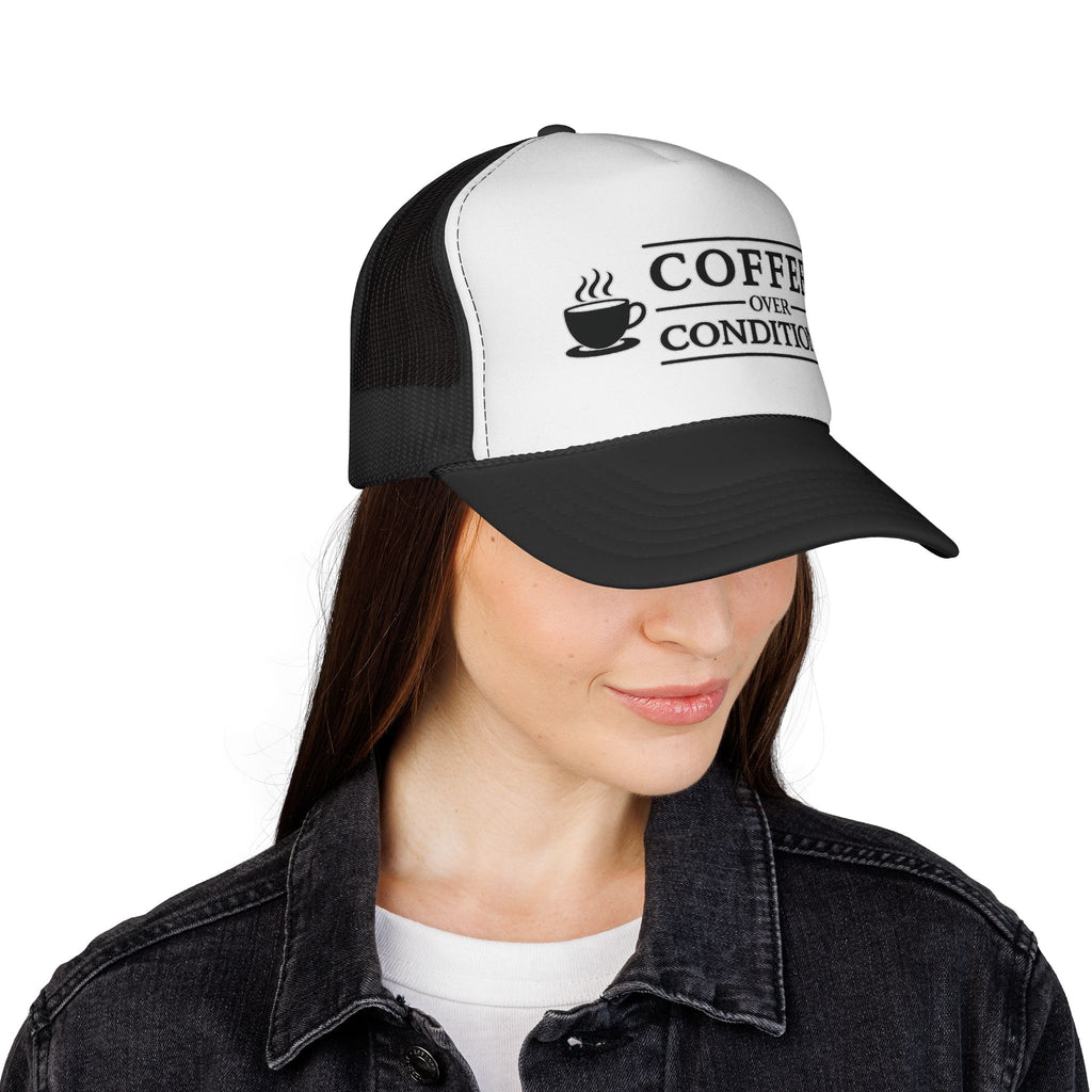 Coffee Over Conditions™ Trucker Hat | White Front