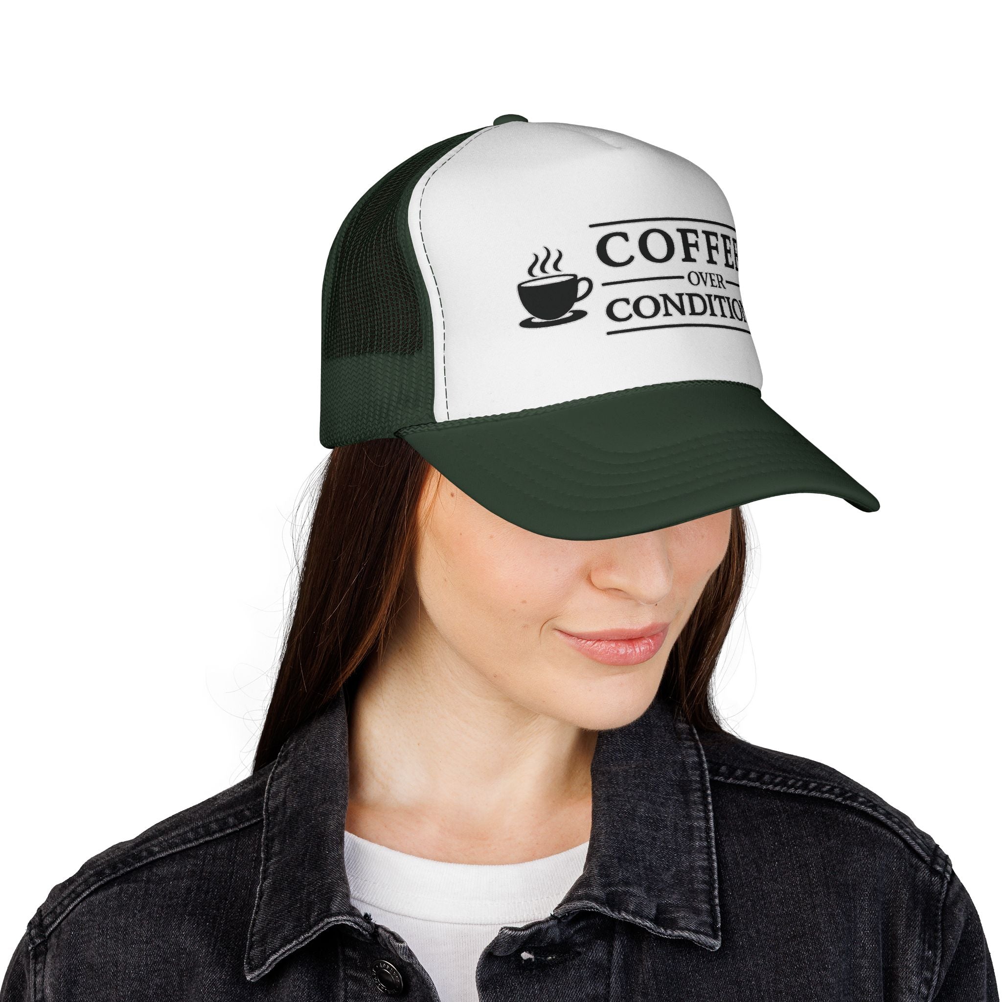 Coffee Over Conditions™ Trucker Hat | White Front