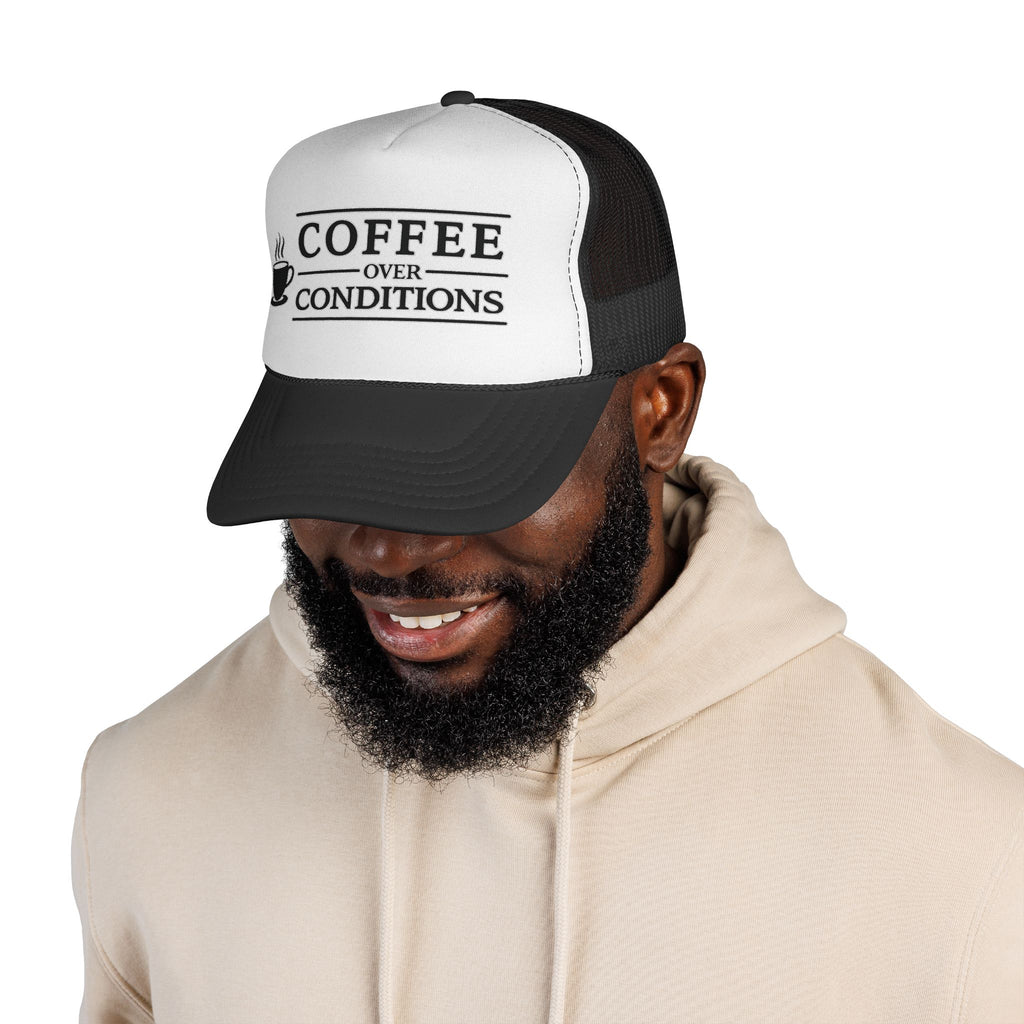 Coffee Over Conditions™ Trucker Hat | White Front