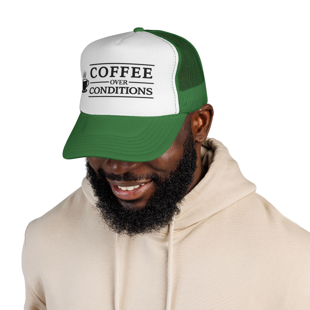 Coffee Over Conditions™ Trucker Hat | White Front