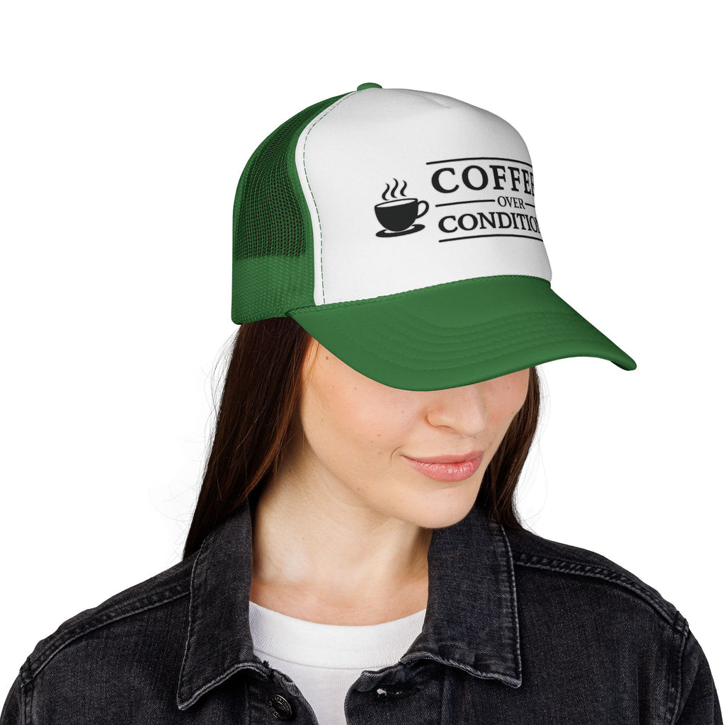 Coffee Over Conditions™ Trucker Hat | White Front