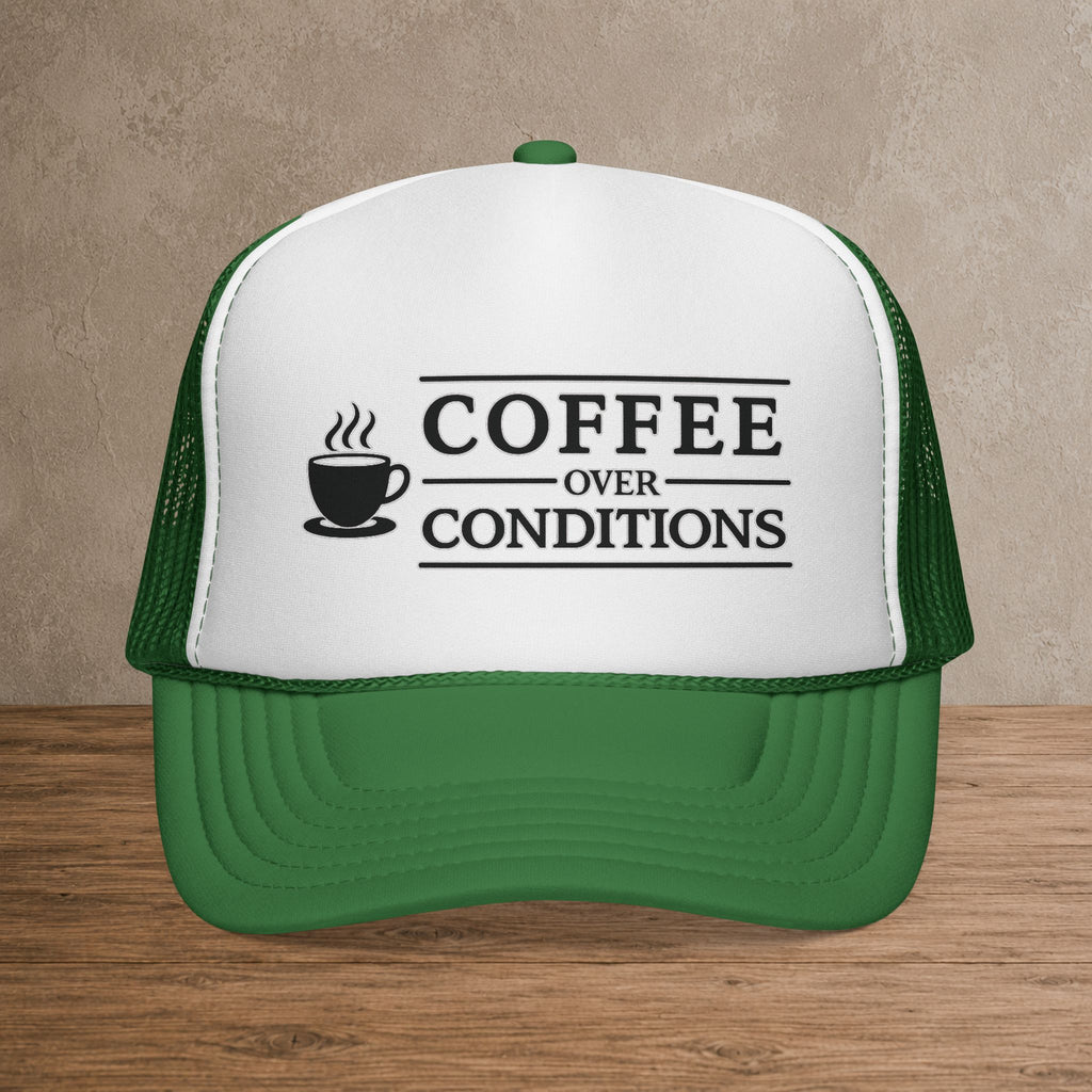Coffee Over Conditions™ Trucker Hat | White Front