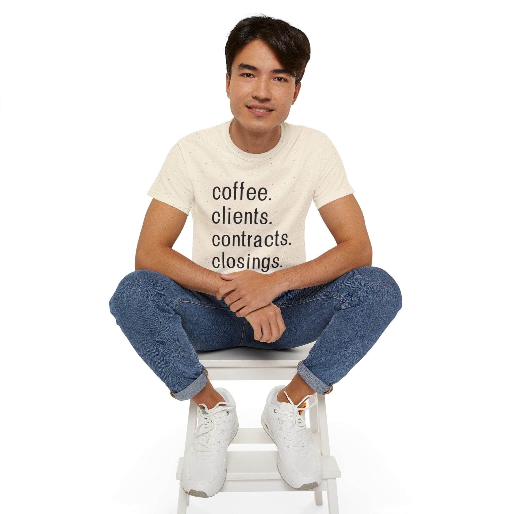 Coffee. Clients. Contracts. Closings. Black Font Unisex T Shirt