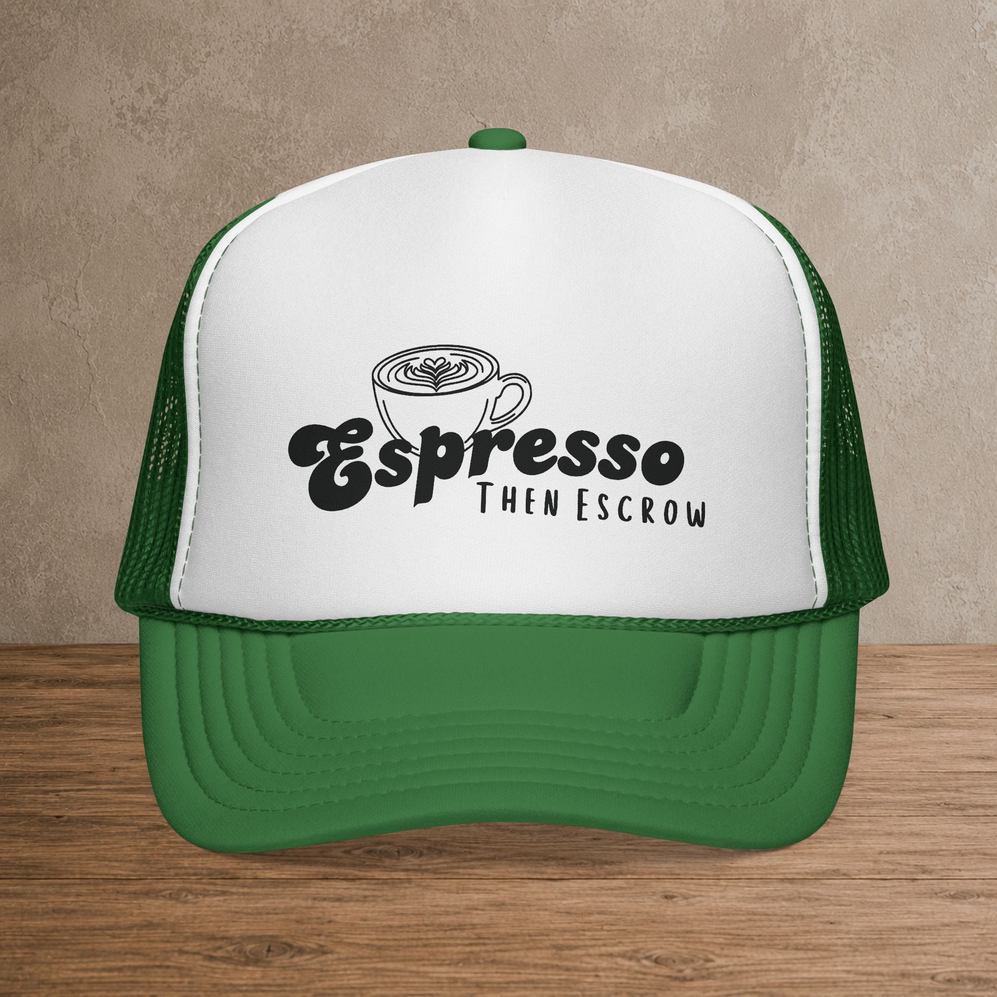 Espresso Then Escrow™ Trucker Hat | White Front