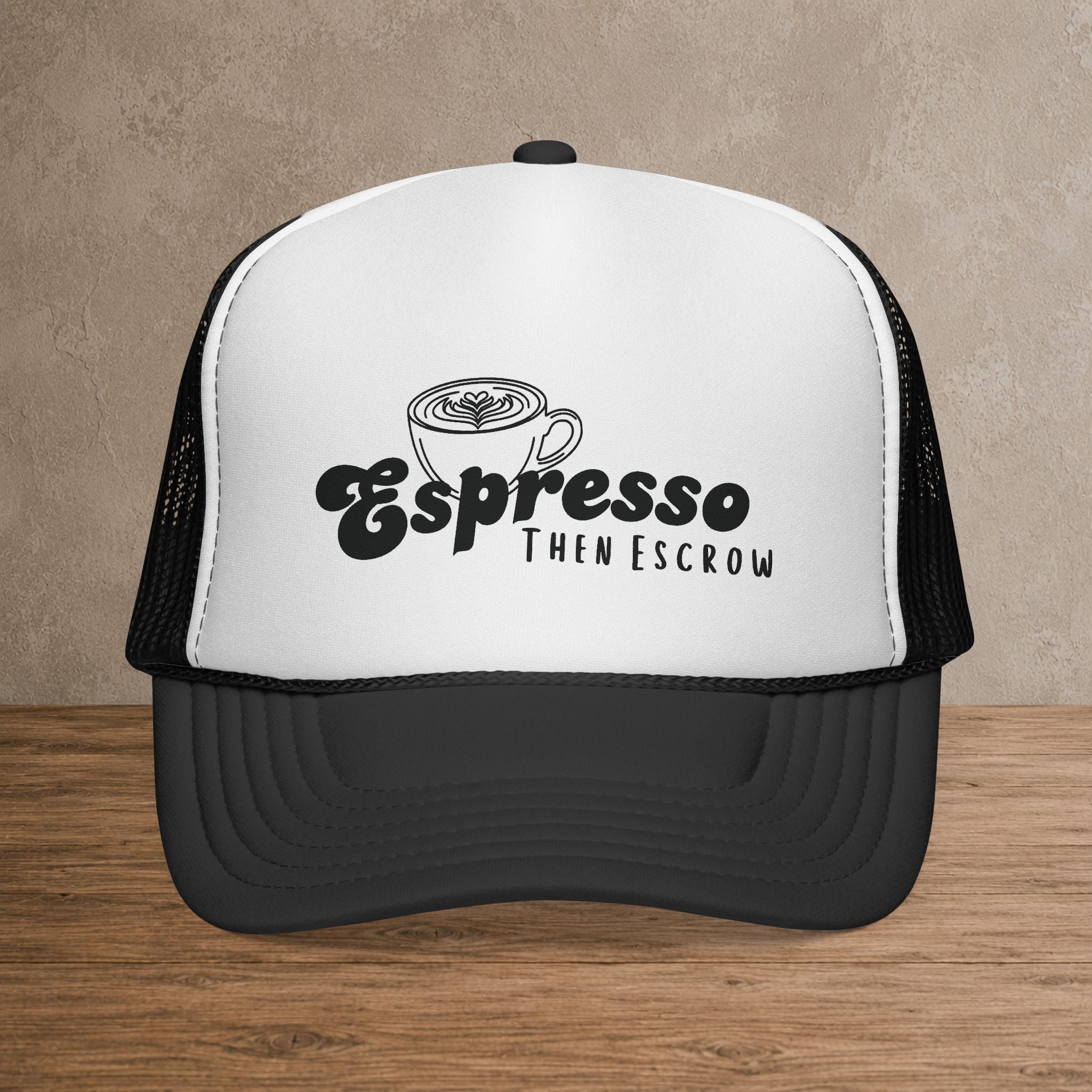Espresso Then Escrow™ Trucker Hat | White Front